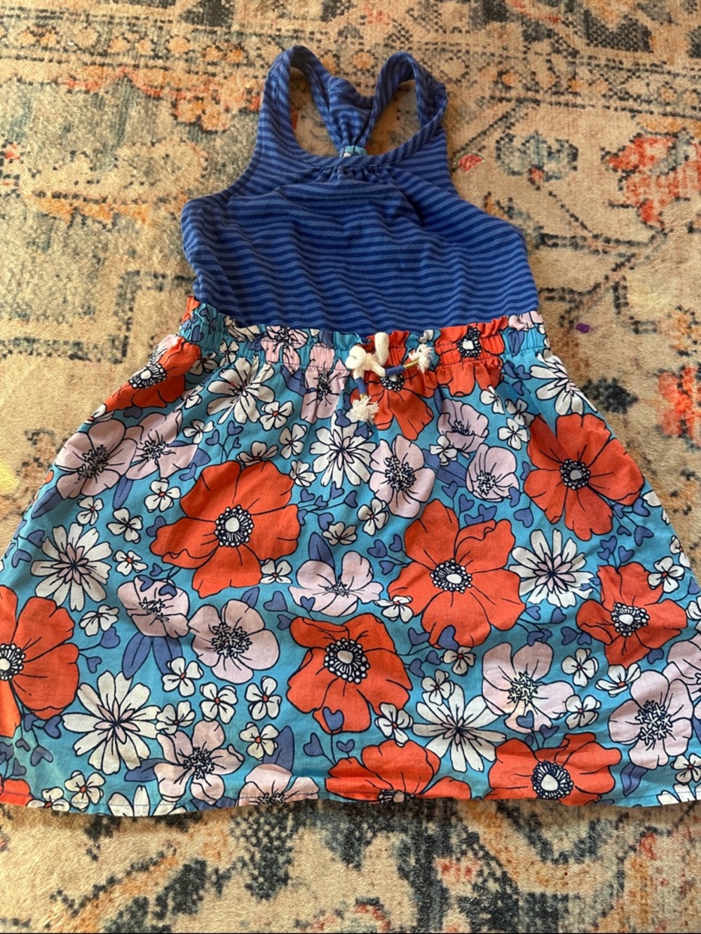 Cat and Jack Blue Striped Top Floral Sundress - Blue & Orange